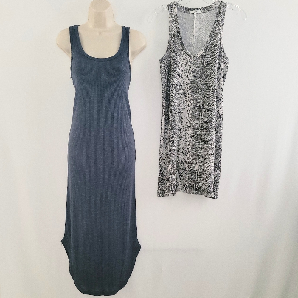 Blue Long Dress Black White Snake Patterned Sleeveless Knit Dresses Size XS